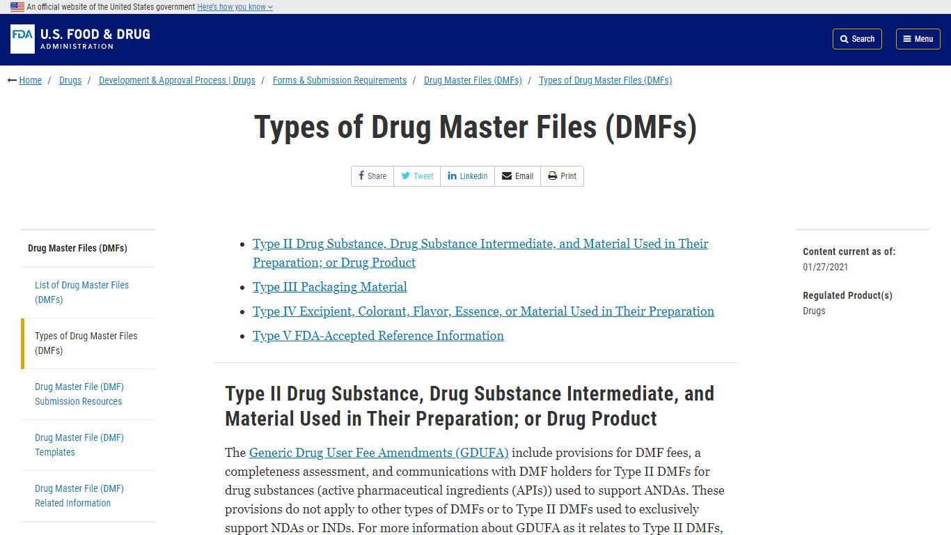 Types of Drug Master Files (DMFs) | FDA