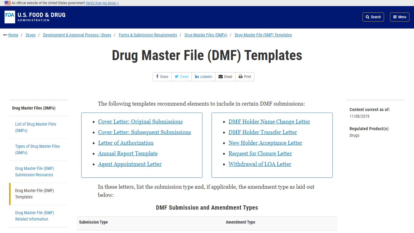 Drug Master File (DMF) Templates | FDA